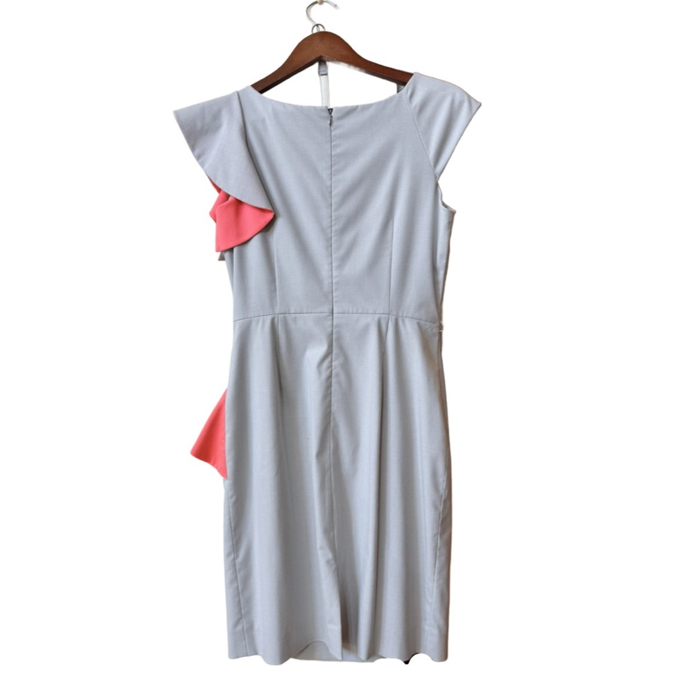 Antonio Melani Gray with Coral Ruffle Accent Lined Dress - Picture 2 of 5